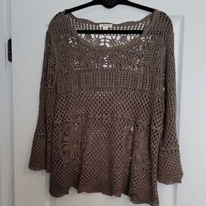 Ultra Pink Olive Green Crochet Knit Top